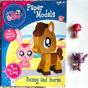 LPS Littlest Pet Shop Paper Models Book Bunny & Horse, Purple Giraffe, Pink Bird